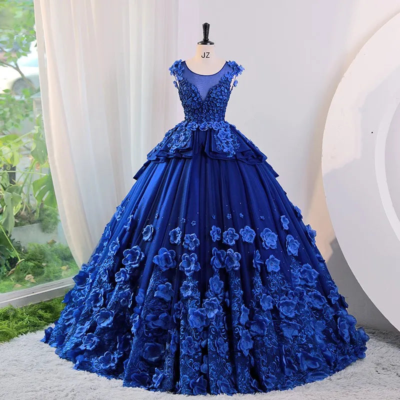 Blue Floral Ball Gown