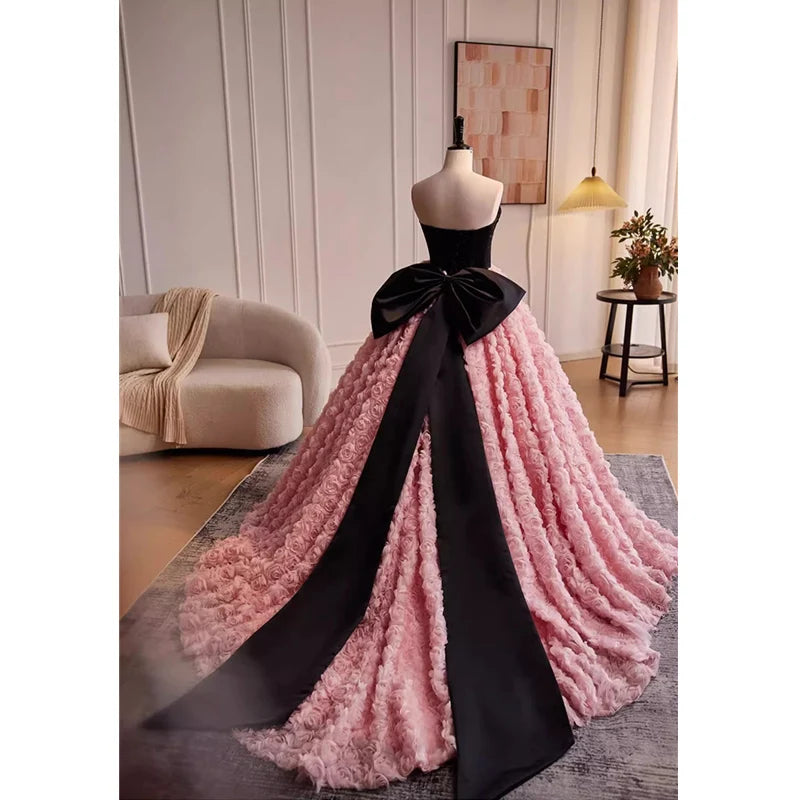 Pink rainbow sequins panel ball gown with structured detachable belt main image 1
