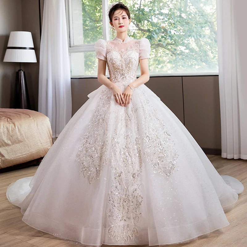 Luxury Beaded Ball Gown Wedding Dress With Sleeves on Luulla