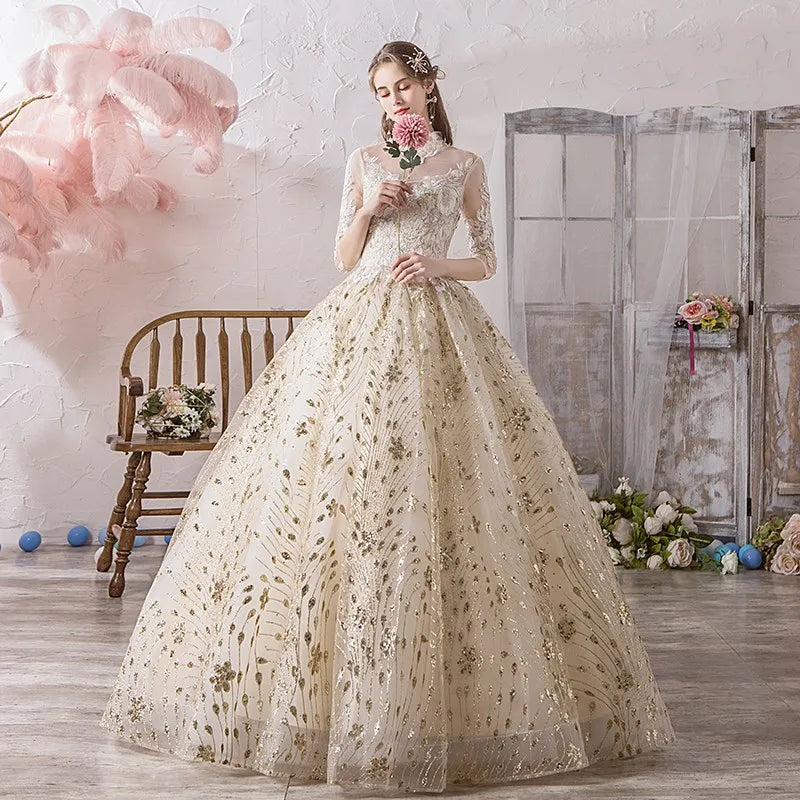 Luxe Ball Gown in Self-Embroidered Designer fabric