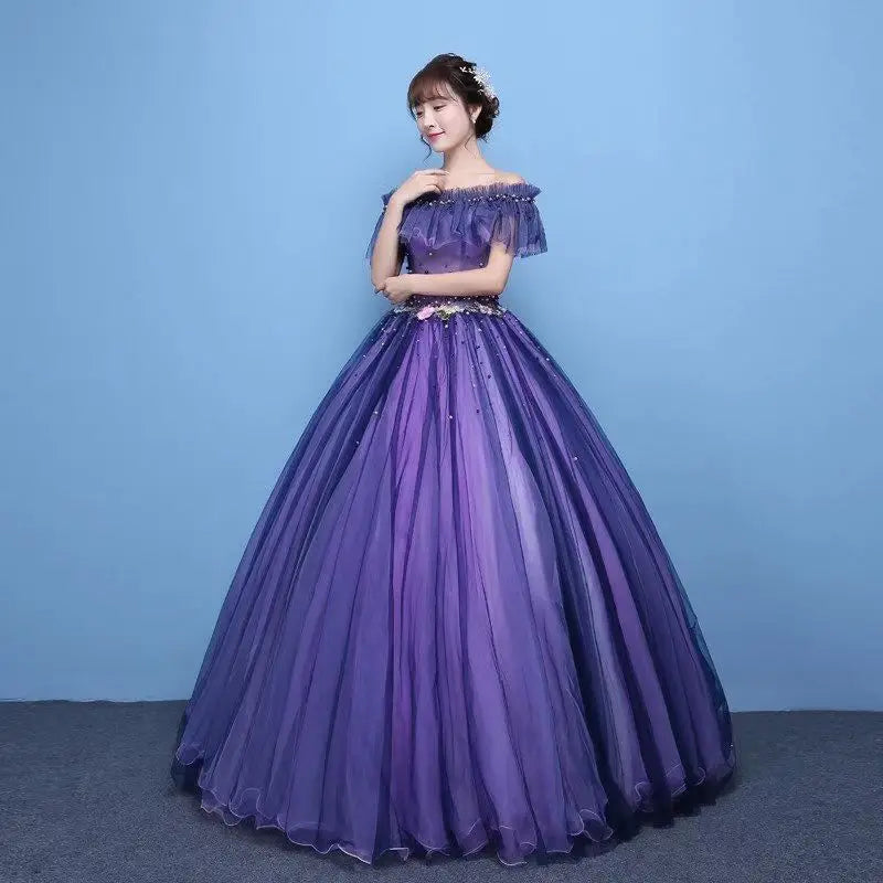 Tulle Purple A-line Ball Dress