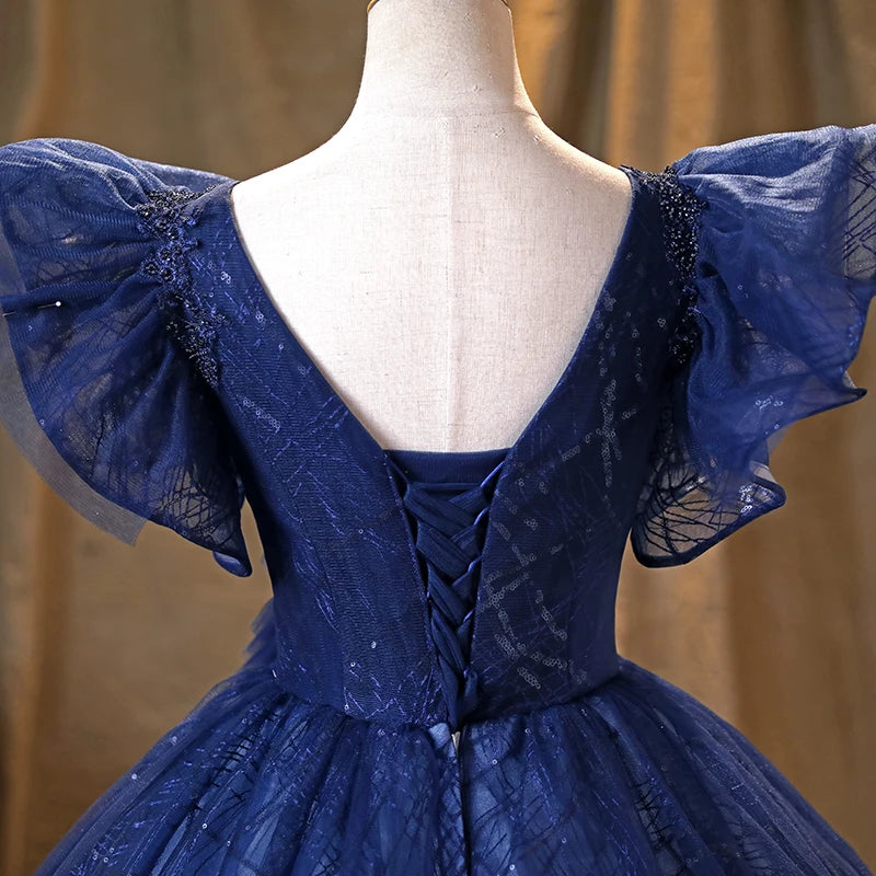 V-Neck Sleeveless Ball Gown Dress in Navy Blue main image 0