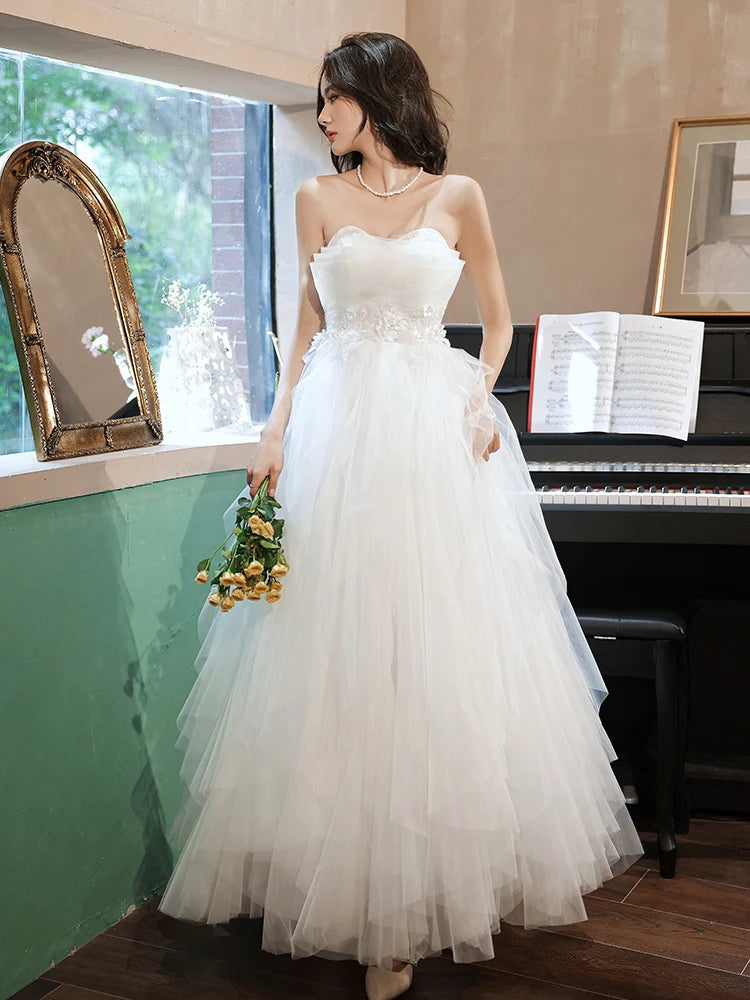 Elegant Strapless Layered Tulle Bridal Wedding Gown on Luulla