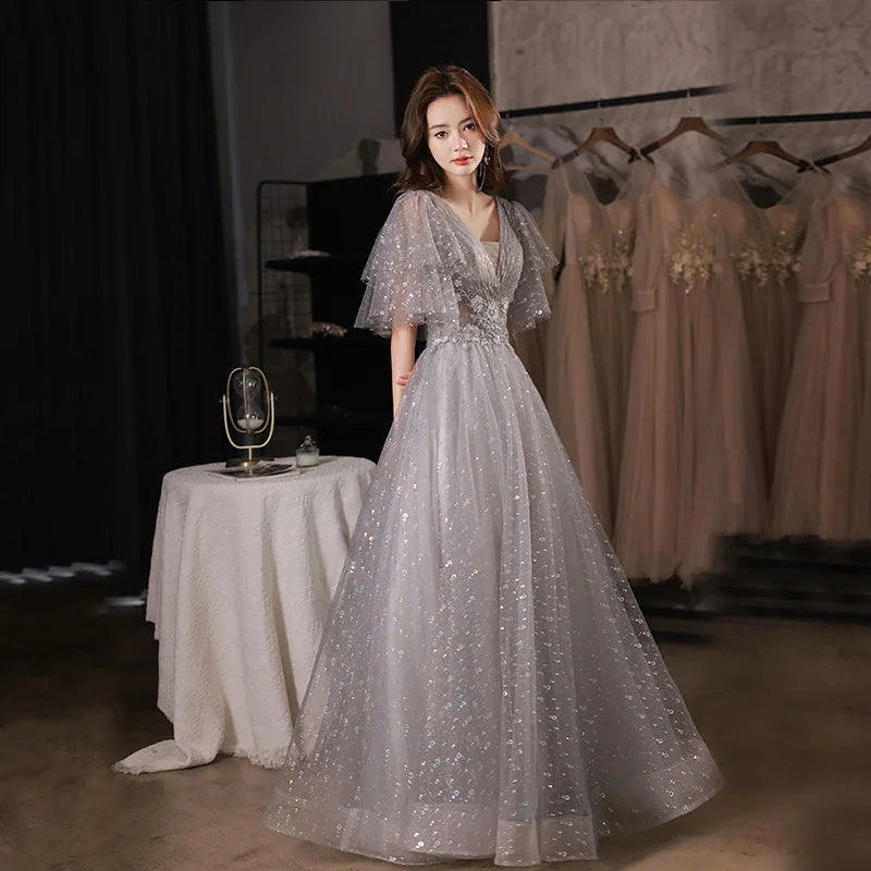 Gathered Neck Detail Evening Dress and Tulle Veil Ensemble
