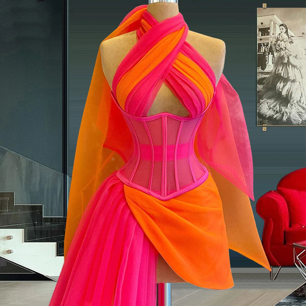 Pink Sorbet Corset Draped Gown main image 1