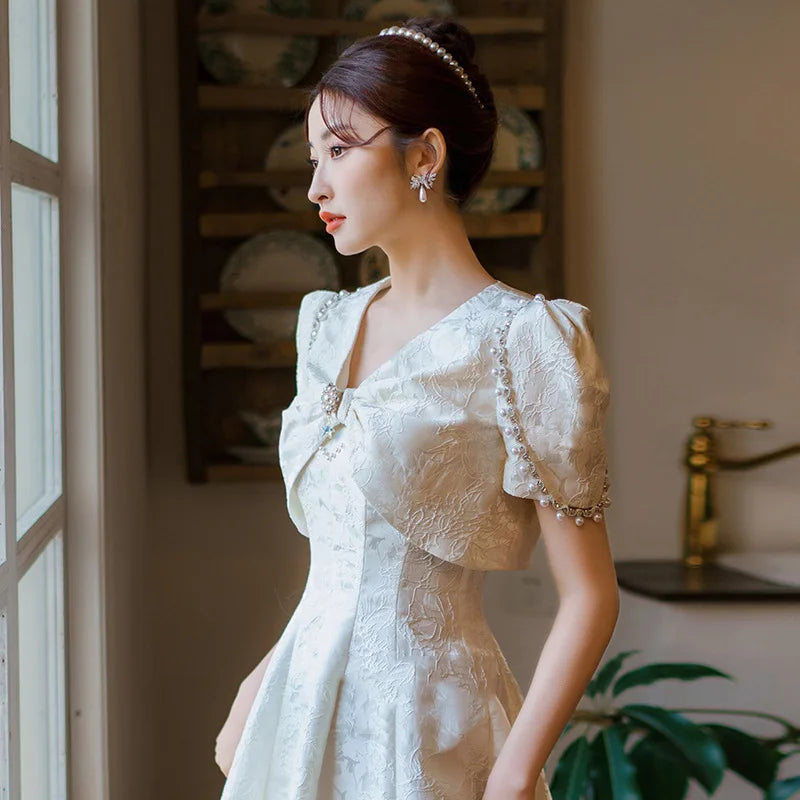 Love Swept White Lace Puff Sleeve Dress