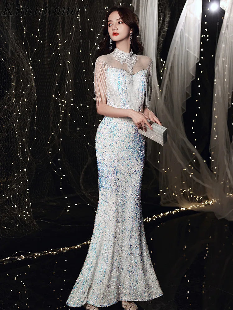 Elegant Sequin Mermaid Evening Gown With Sleeves on Luulla