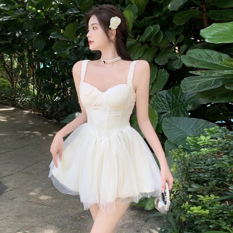 Yours Truly White Corset Hen Do Mini Dress With Feathers & Detachable Skirt main image 1