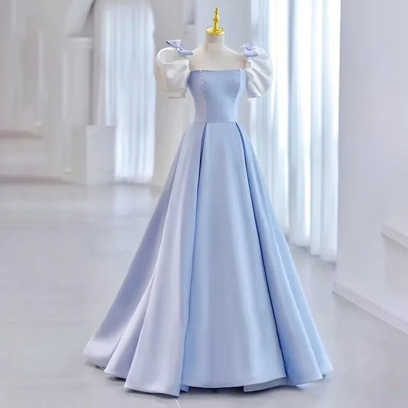 Elegant Blue Ball Gown With Puff Sleeves on Luulla