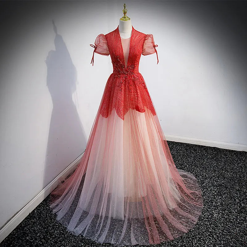 Evening Dresses Long Red Lace Cocktail Dress,F04821