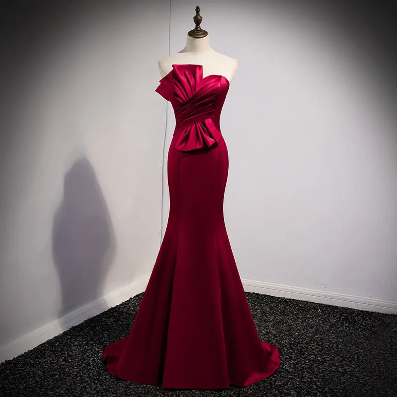 Burgundy Mermaid Strapless Sequins Long Evening Dresses Y1220