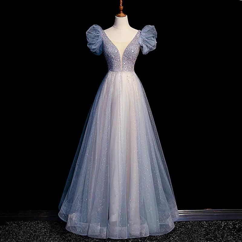 Elegant Sparkling Ball Gown With Puff Sleeves on Luulla