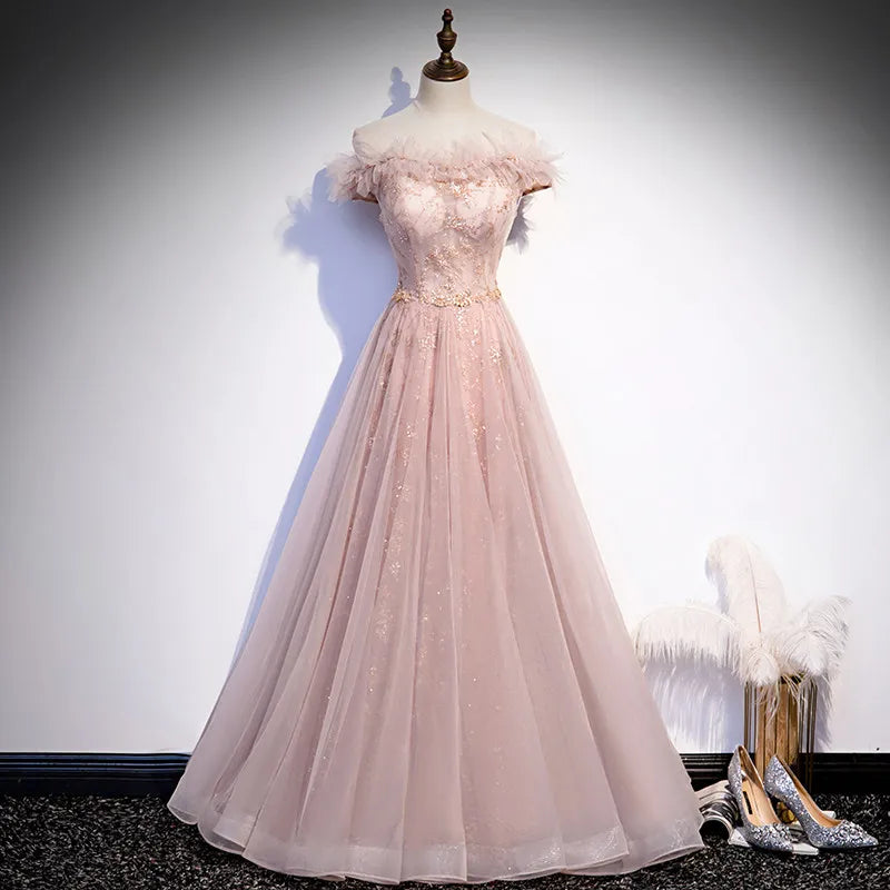 One Shoulder Pink Embellished Evening Gown main image 1