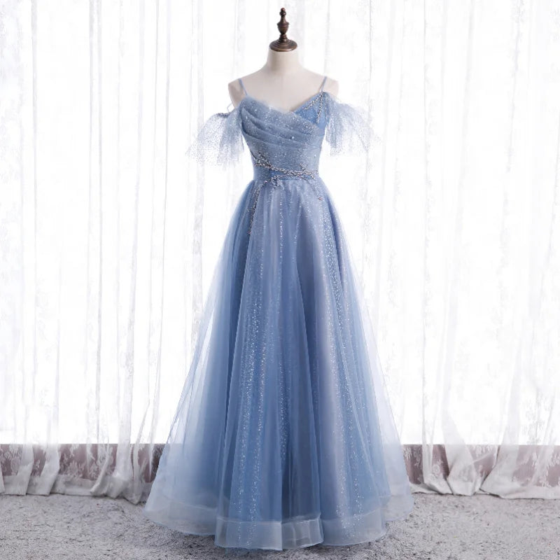 Elegant Sparkling Blue Tulle Evening Gown Dress on Luulla