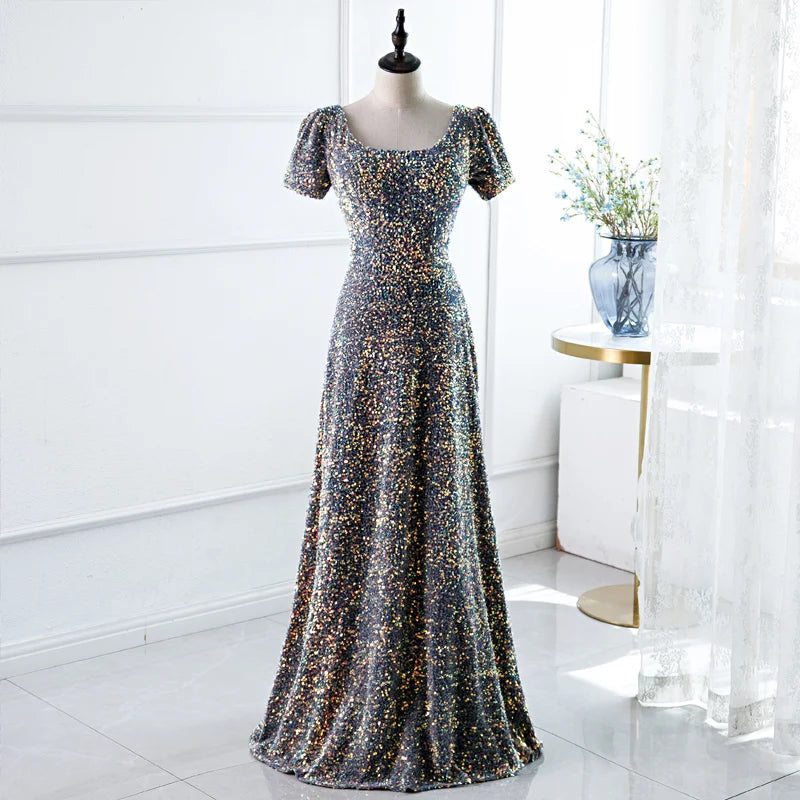 Elegant Sequin Evening Gown With Short Sleeves on Luulla