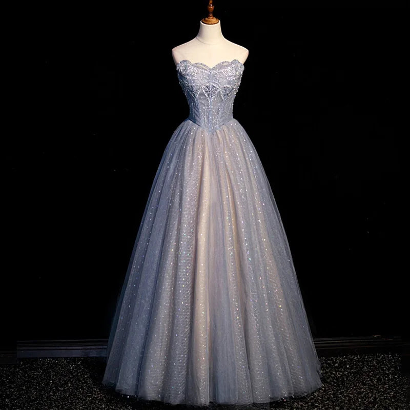 Elegant Strapless Silver Sequined Evening Gown on Luulla