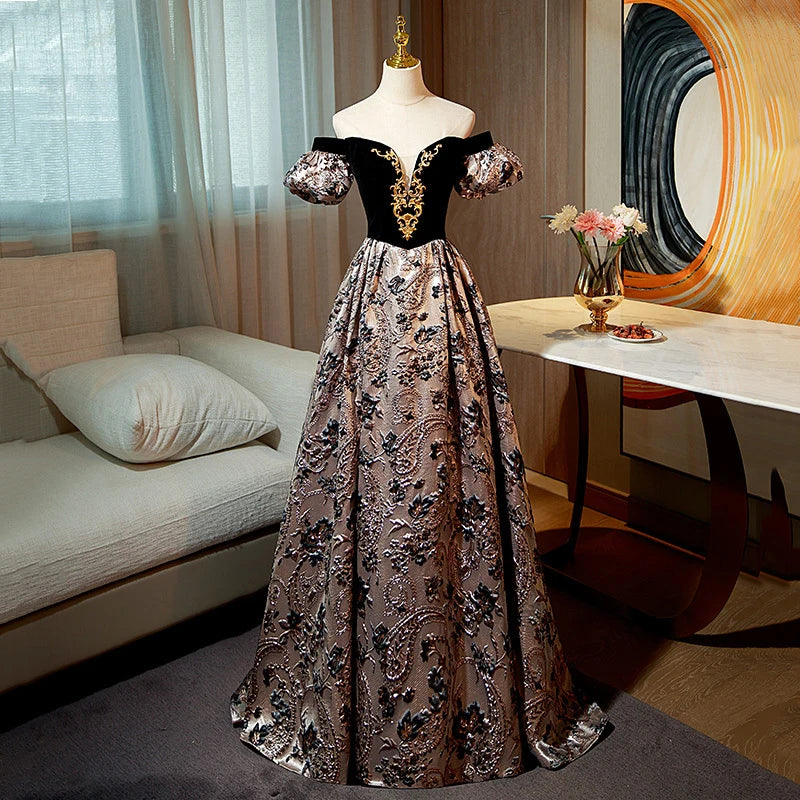 Off Shoulder Bow Dress Embroidery Large Slimming Elegant Evening Dress main image 1
