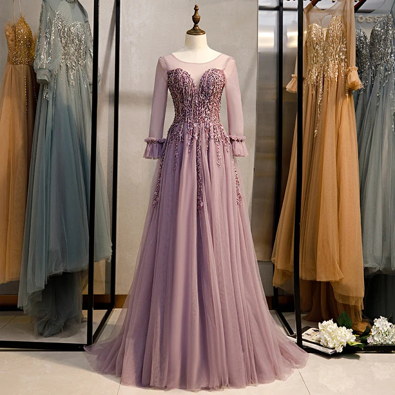Lavender Net Gown with Pearl and Sequin Embroidery main image 1