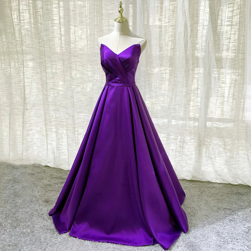 Elegant Floor-length Purple Satin Evening Gown on Luulla