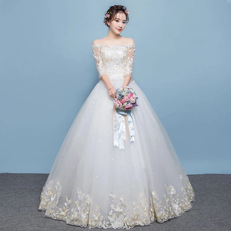 Elegant Lace Off-shoulder Bridal Gown With Train on Luulla