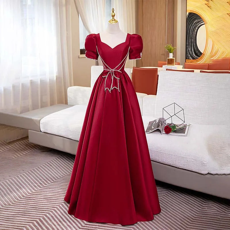Elegant Red Evening Gown With Ribbon Details on Luulla