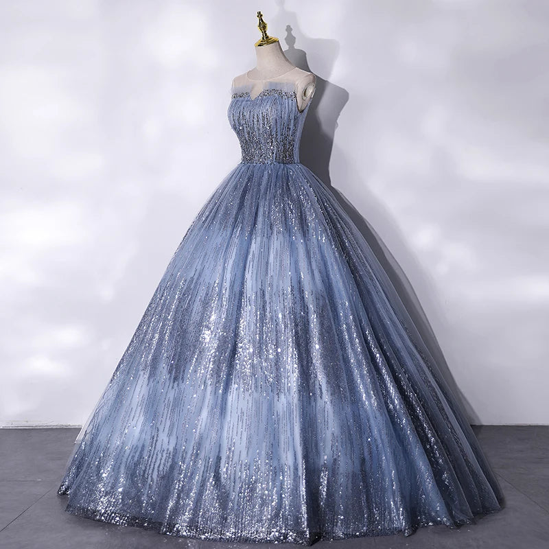 Elegant Glamour Ball Gown Strapless Blue Prom Dress Party Dress Evening Dresses DP1525