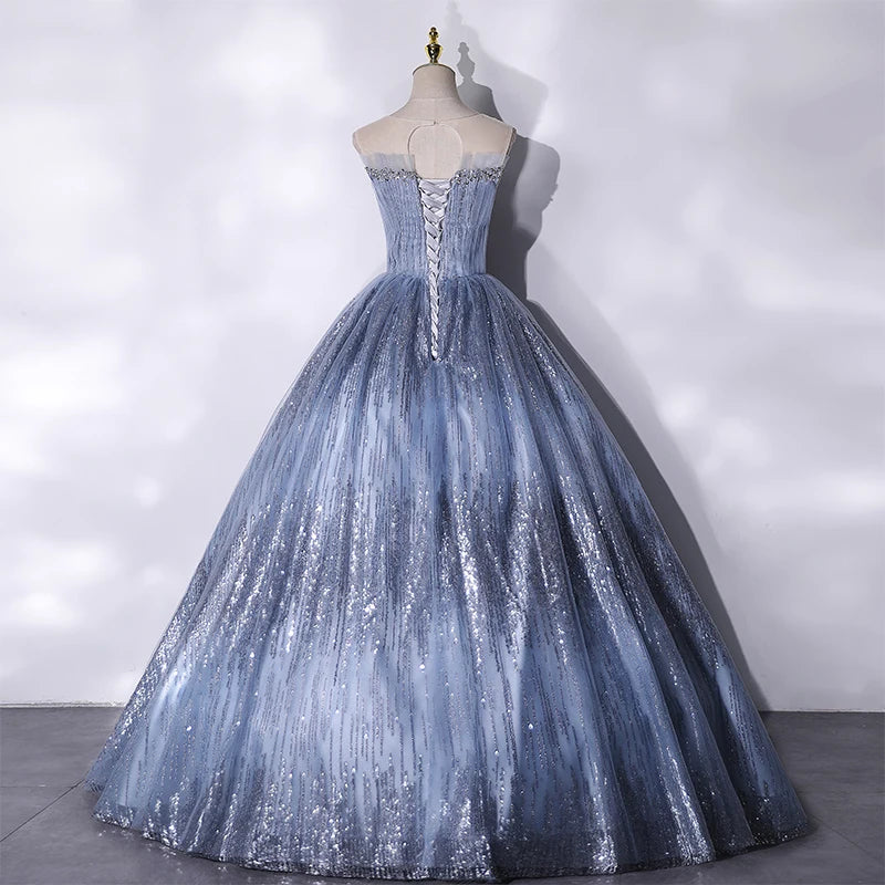 Ball Gown Strapless Embroidery Pearl Dark Blue Formal Prom Dresses
