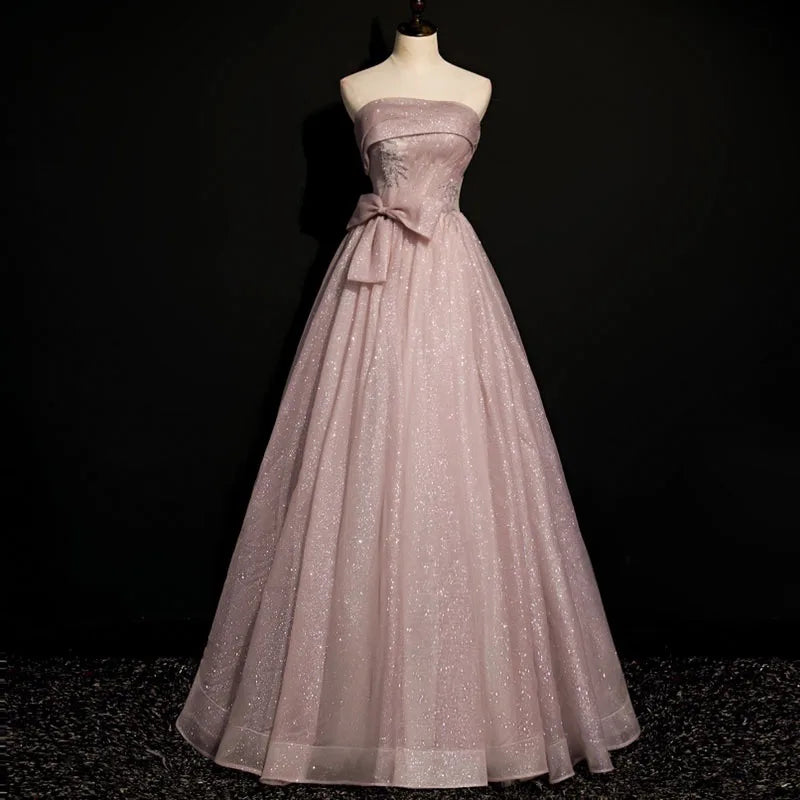Elegant Strapless Sparkling Evening Gown With Bow on Luulla