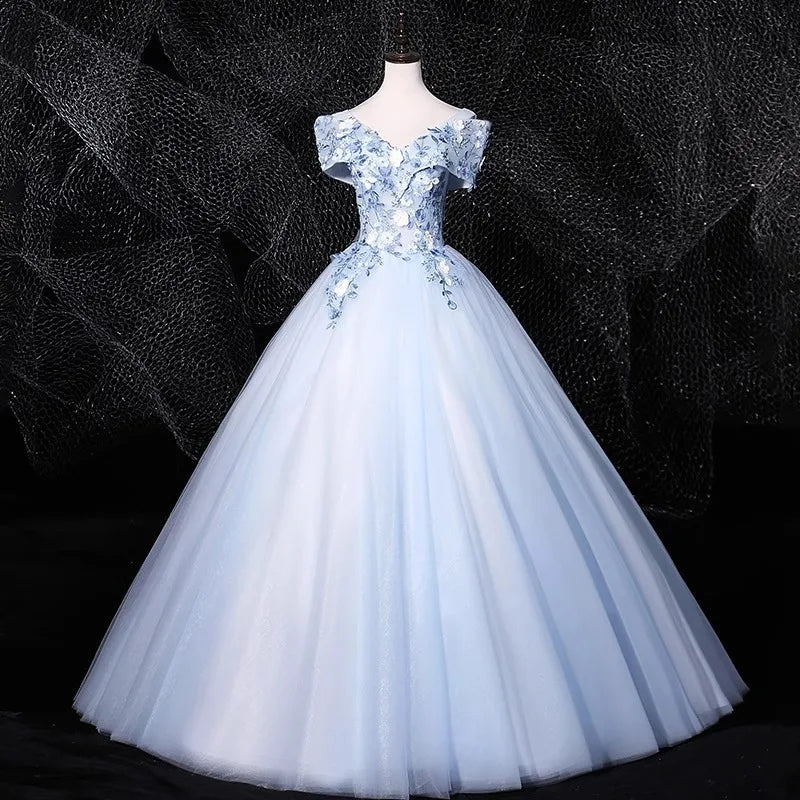 Elegant Blue Floral Off-shoulder Ball Gown on Luulla