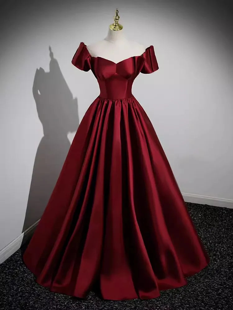 Elegant Off Shoulder A-Line Lace Satin Vintage Evening Ball Gowns, DP5546 main image 1