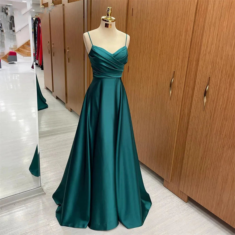 Romantic Sage Green Satin Spaghetti-Strap Lace-Embellished Open-Back Maxi Evening Dress main image 0