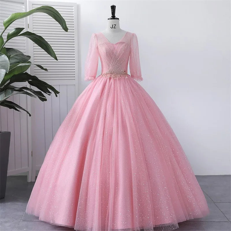 Ball-Gown/Princess Tulle Knee-length Pearl Pink Flower Girl Dress