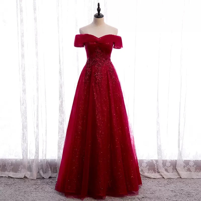 Glitter Off Shoulder Frill High Low Dress Red main image 1