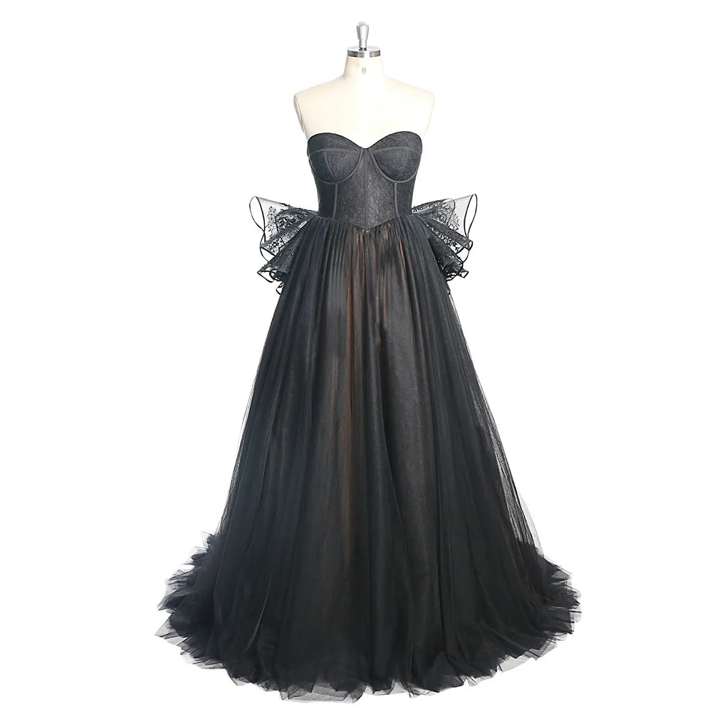 Strapless Black Tulle Gown With Lace Detail on Luulla