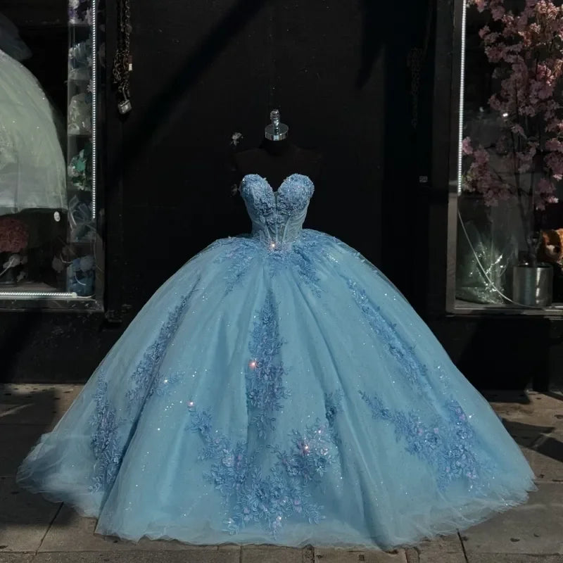 Sparkling Blue Strapless Ball Gown With on Luulla