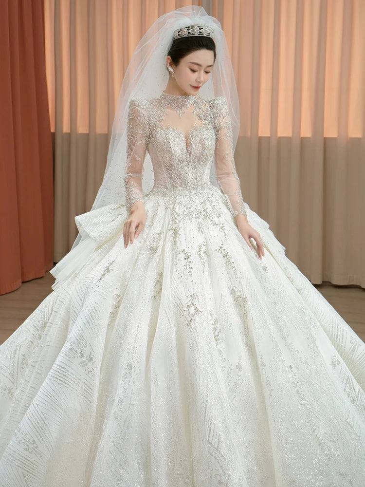 Long Sleeve Beaded Maxi Gown