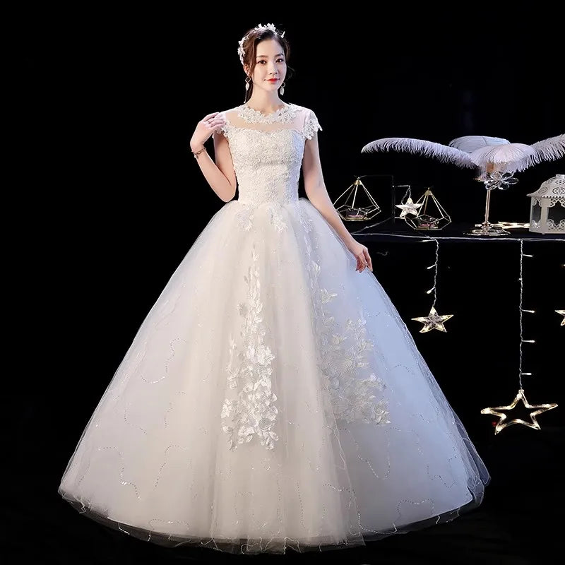 White Bridal Gown With Lace Floral Details on Luulla