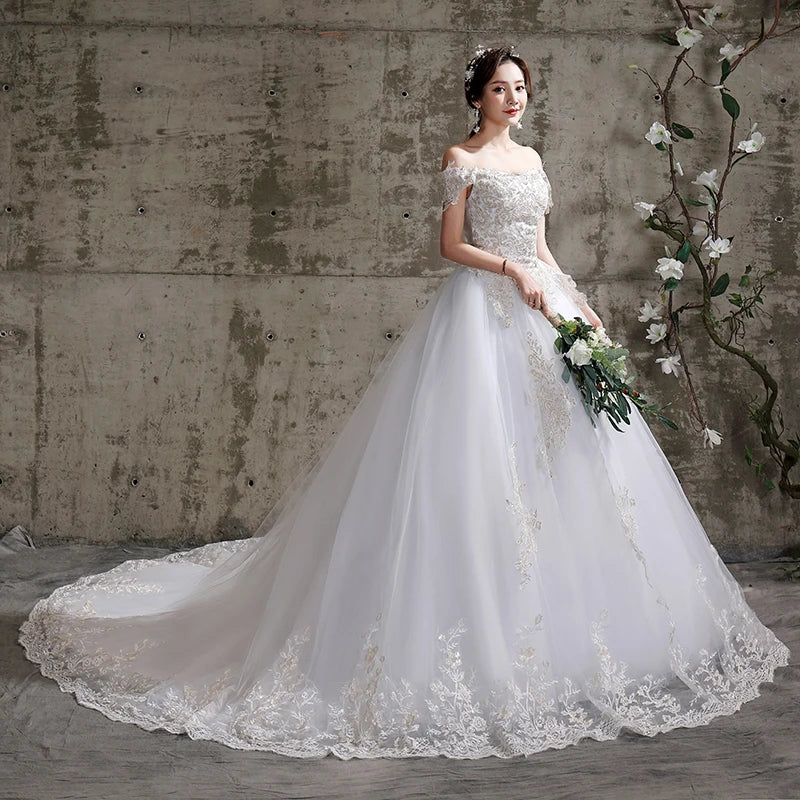 Lace Off-shoulder Bridal Gown With Train on Luulla