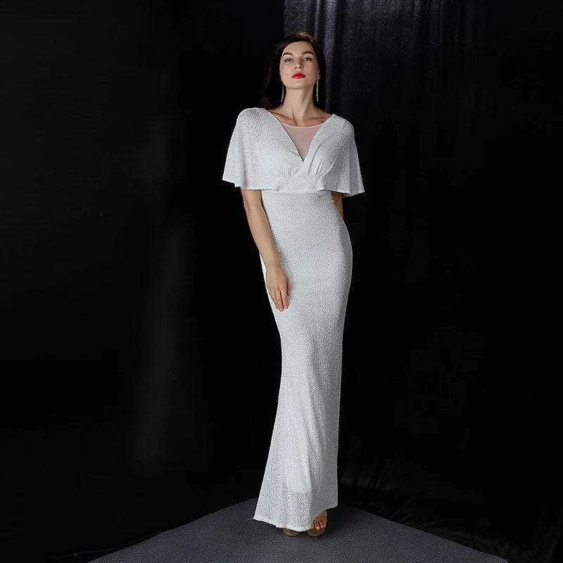 Sparkling Sequin Gown With Flowing Sheer Sleeves on Luulla