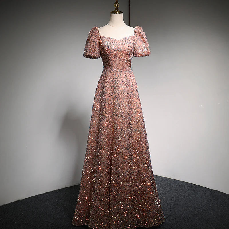Sparkling Sequin Ball Gown With Puff Sleeves on Luulla