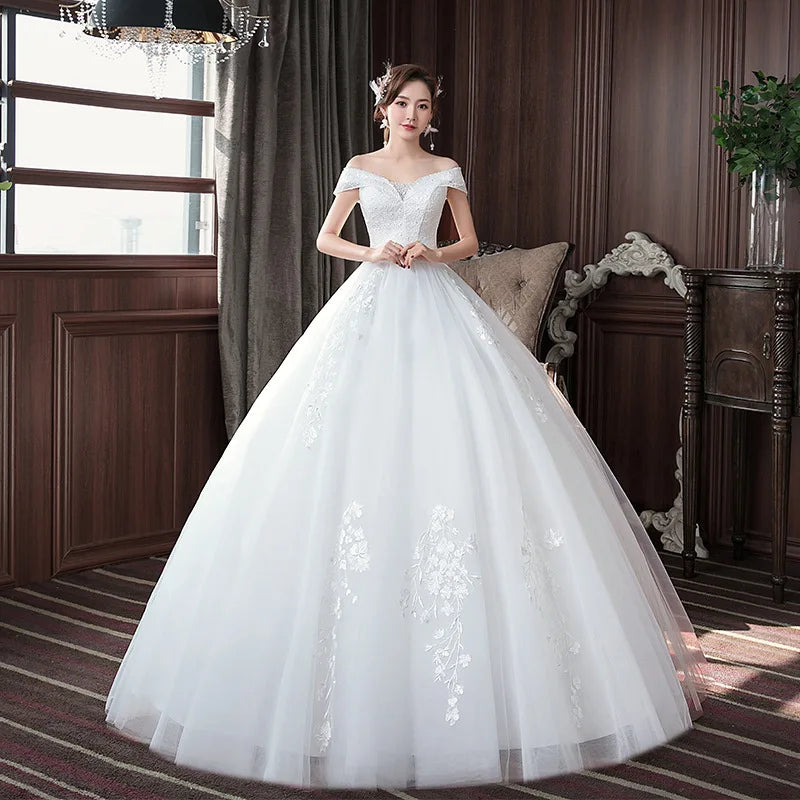 Ball Gown Off-the-Shoulder Baby Shower Wedding Dresses with Lace Appliques main image 1