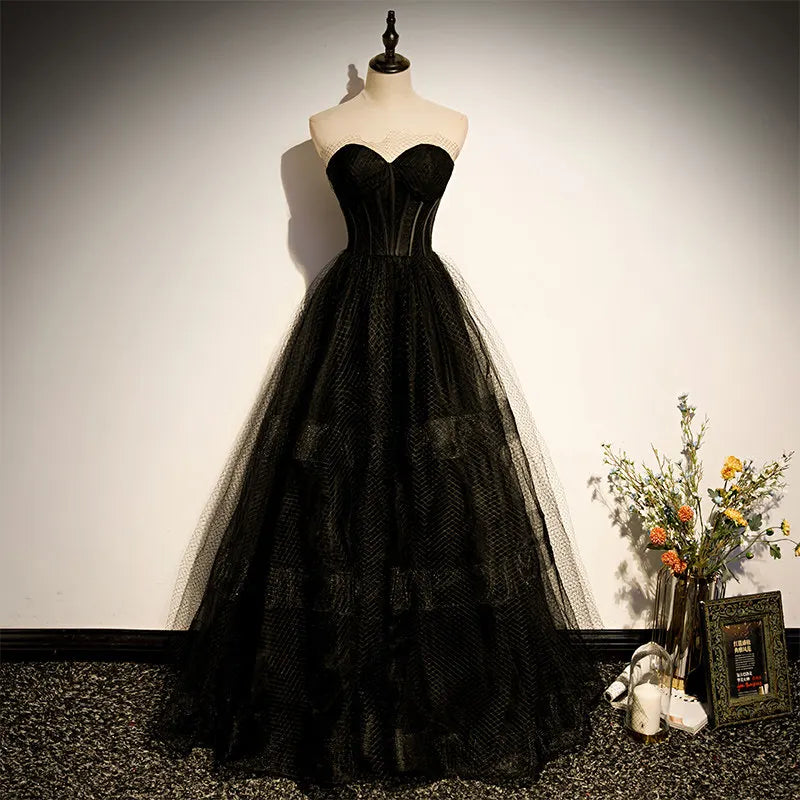 Strapless Black Tulle Layered Gown With Boning on Luulla