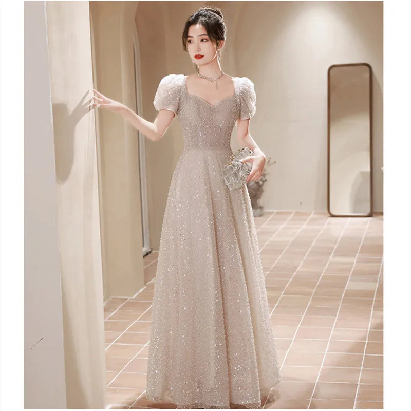 Puff Sleeves Evening Dress Gown