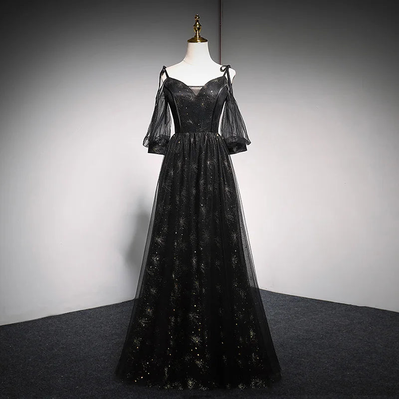 Black Off-shoulder Gown With Sheer Sleeves on Luulla